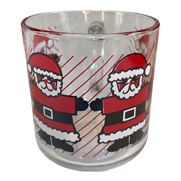 Vintage Luminarc Clear Glass Santa Claus Christmas Mug Holiday Coffee Tea Cup - Picture 2 of 8